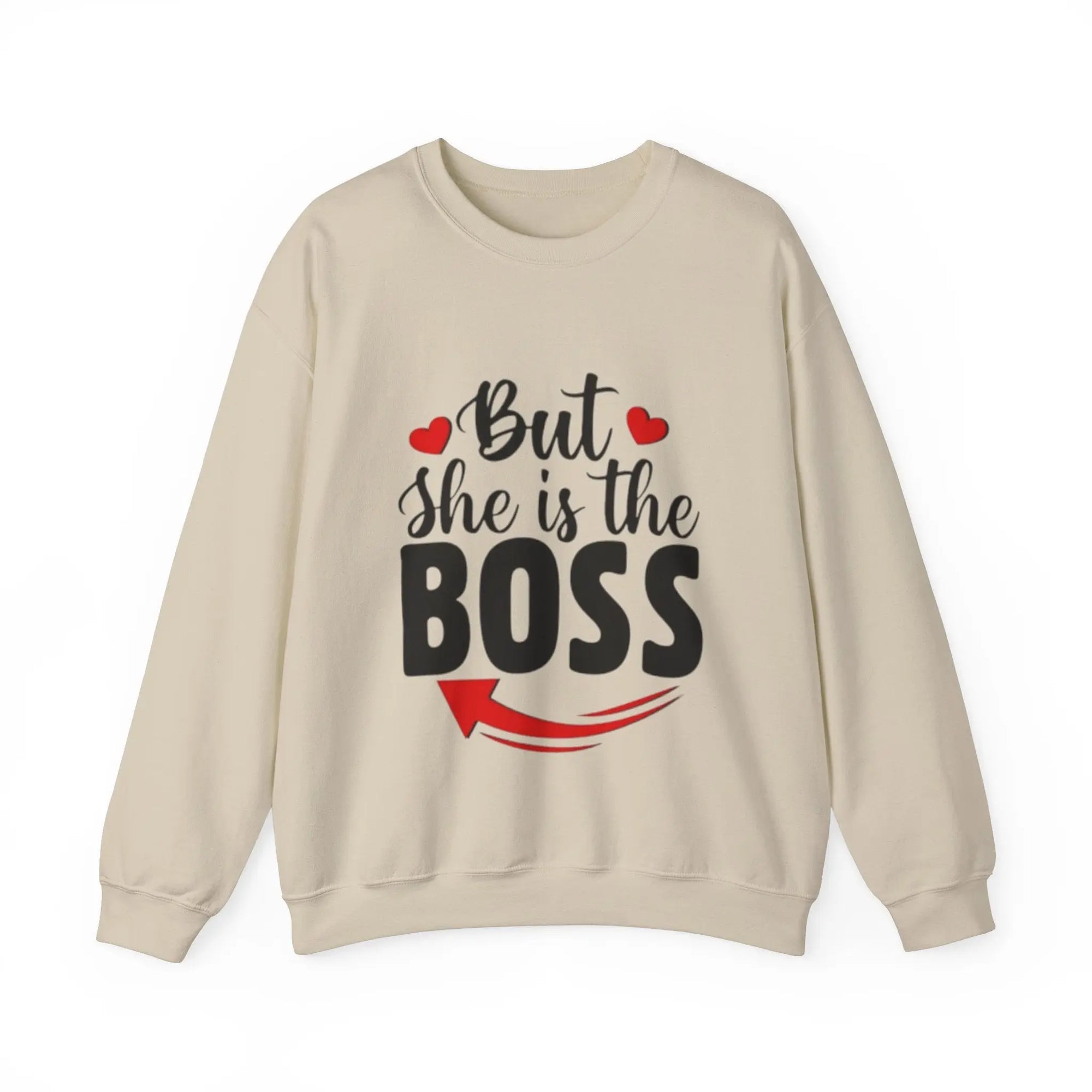 But She Is The Boss Crewneck Sweatshirt Printify