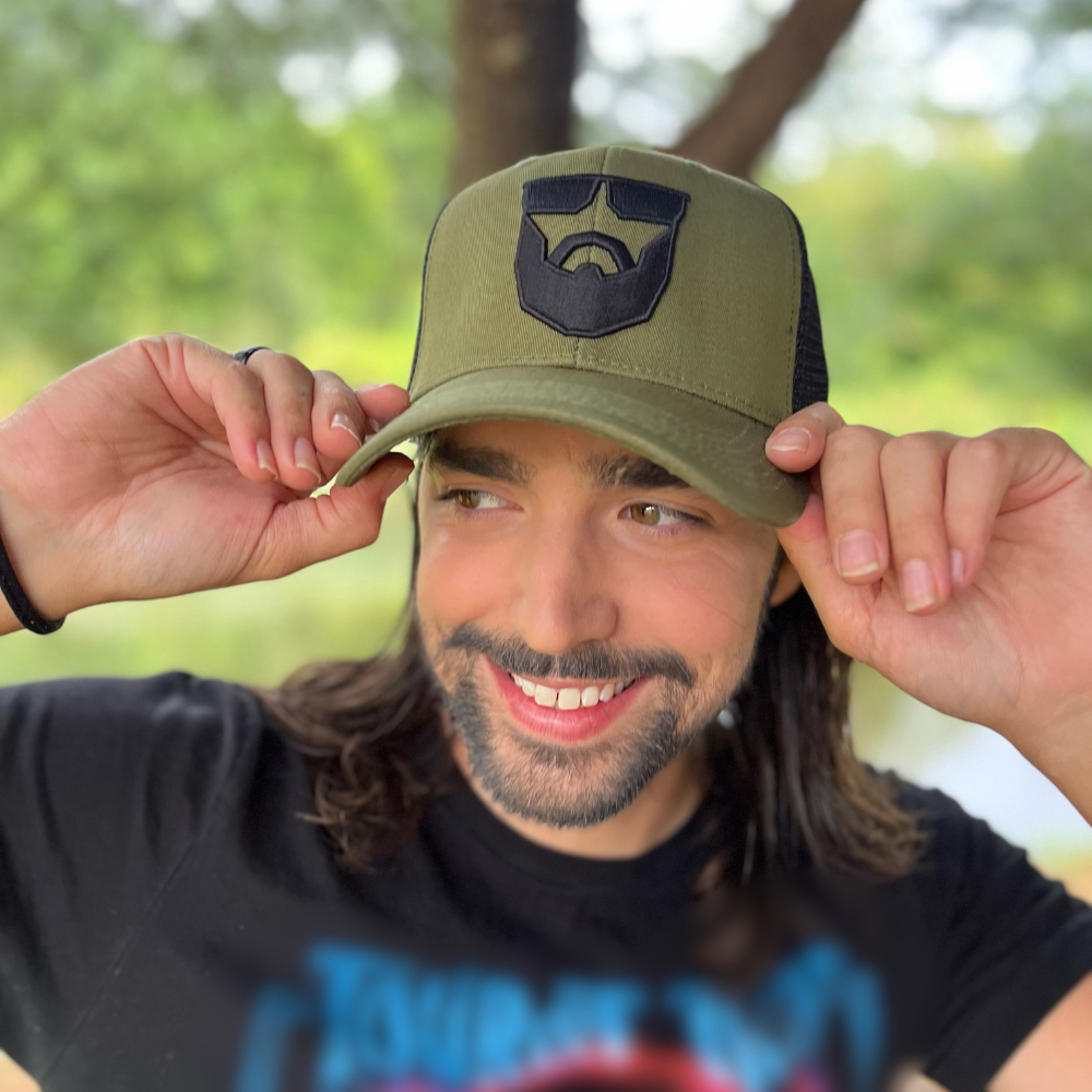 Tactical Bearded Man Trucker Hat Army Green-No Shave Life brand with
