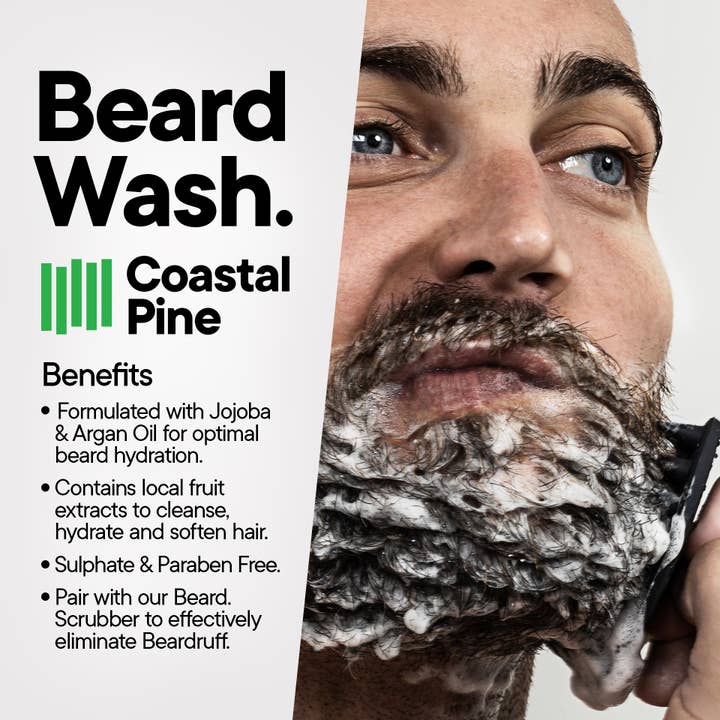Beard Wash Kit – Coastal Pine Beard Wash & Scrubber