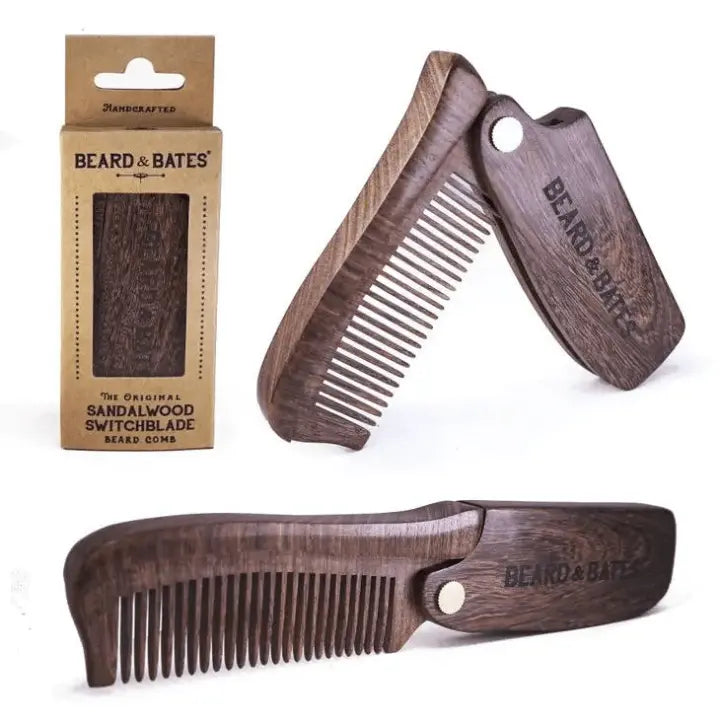 The Sandalwood Switchblade Comb - The Original Wooden Beard Comb-The s