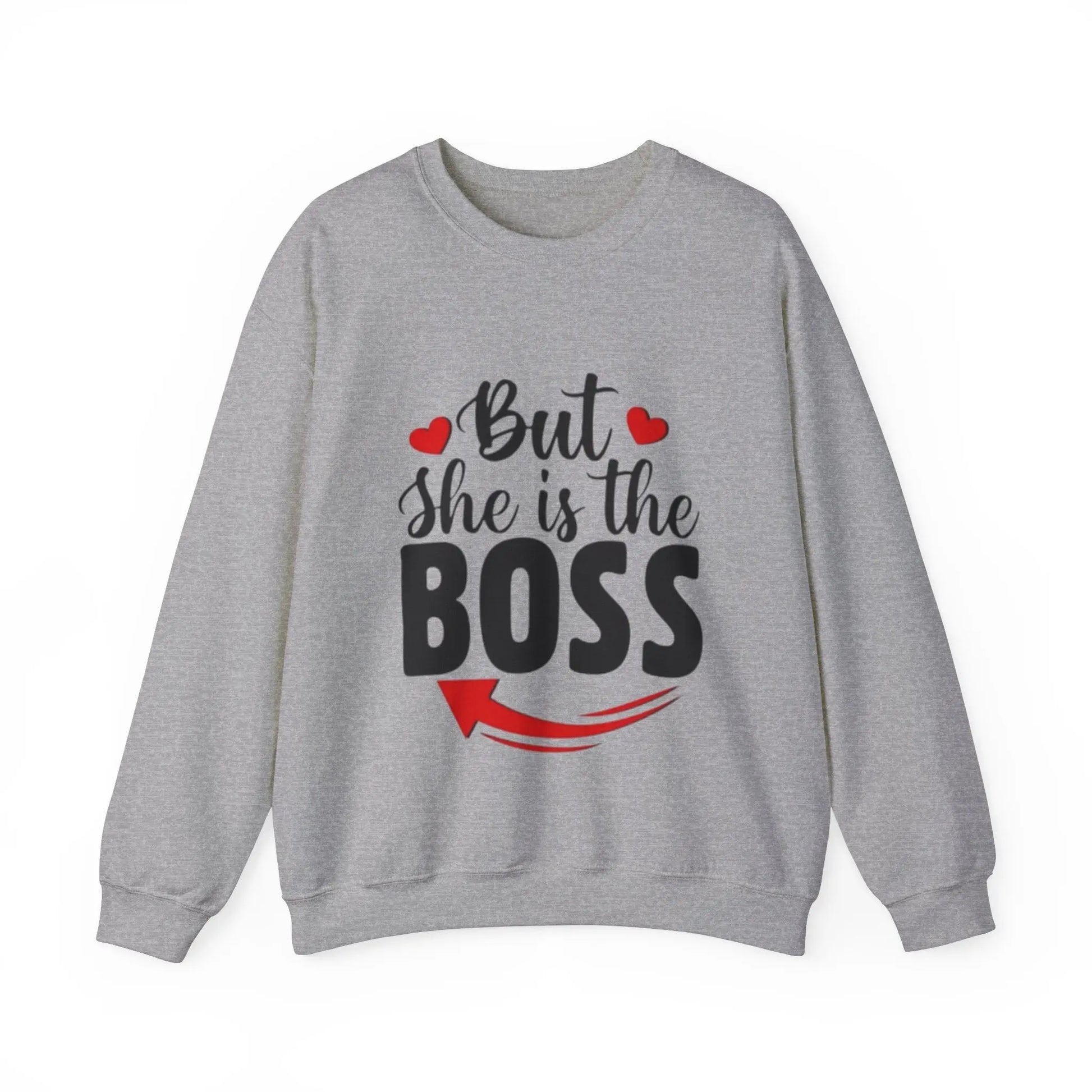 But She Is The Boss Crewneck Sweatshirt Printify