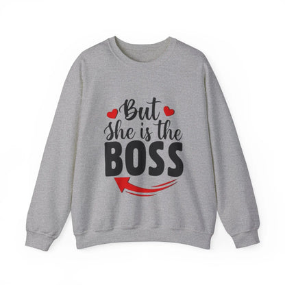 But She Is The Boss Crewneck Sweatshirt Printify