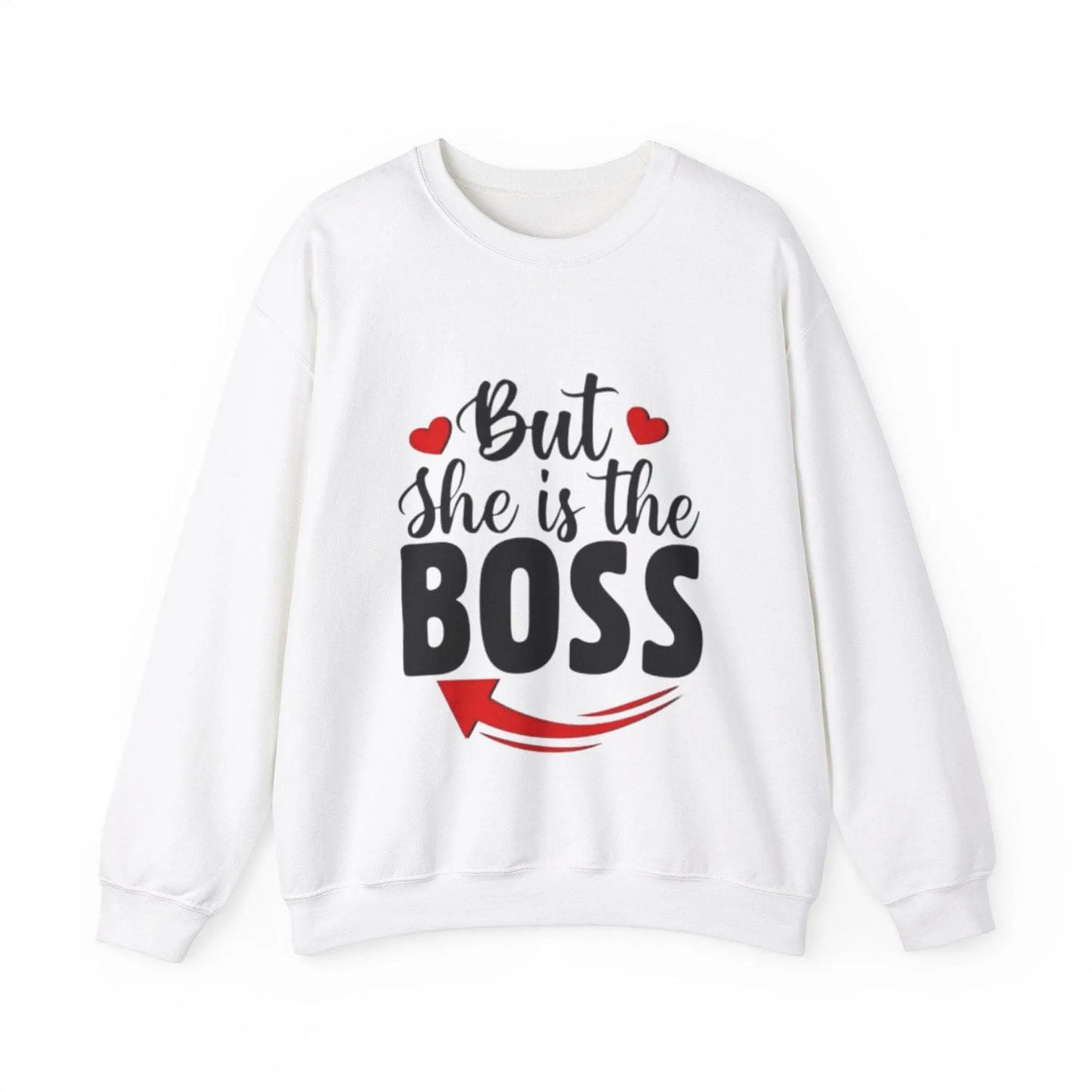 But She Is The Boss Crewneck Sweatshirt Printify