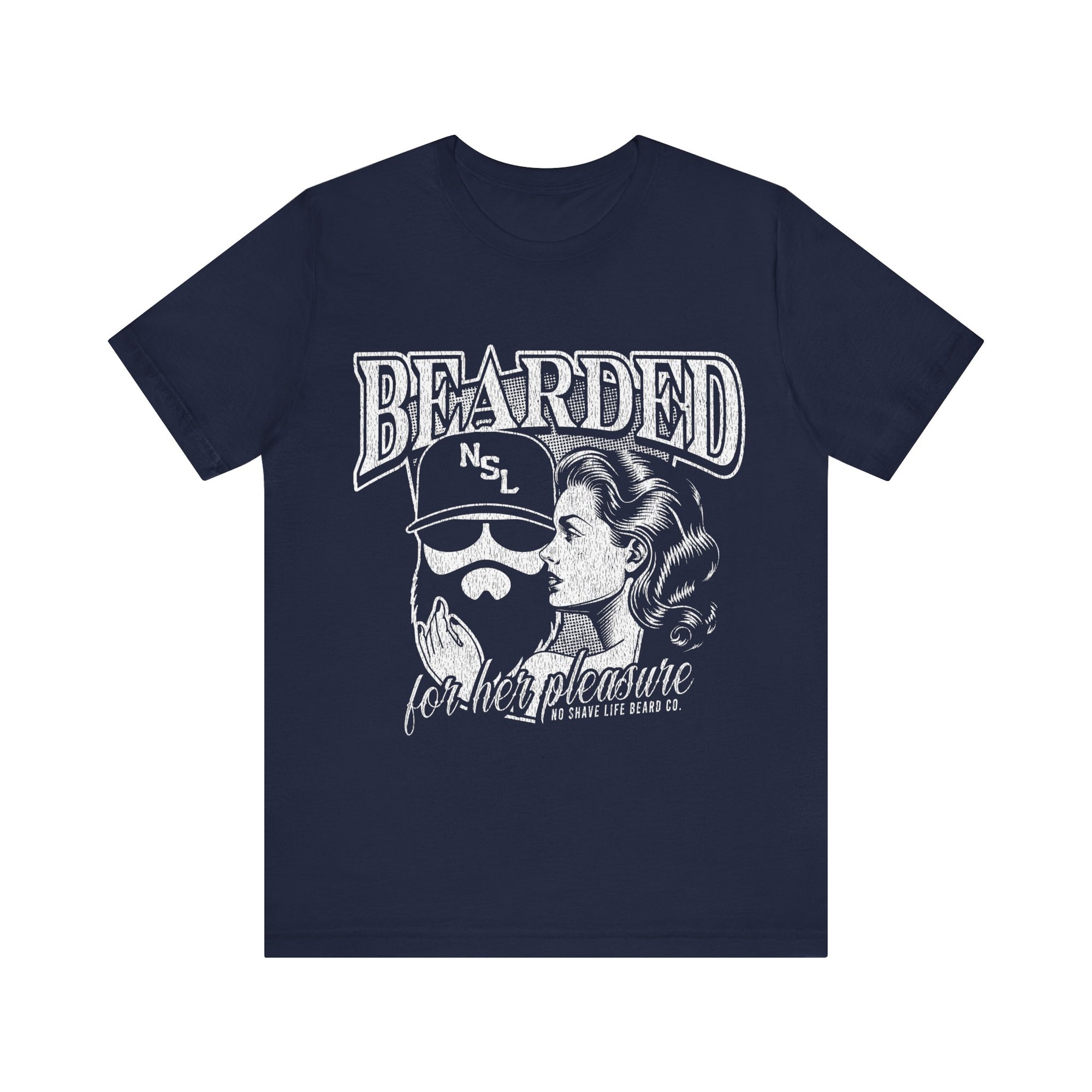 No Shave Life's Bearded For Her Pleasure Graphic Navy Blue T-Shirt