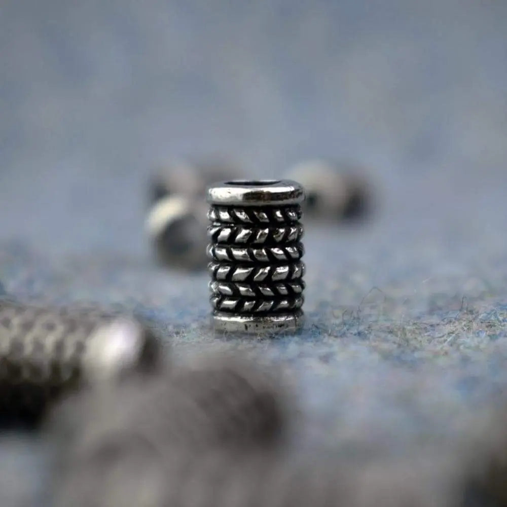 TWIN PACK Herringbone Pattern Pewter Beard Bead Made in Scotland|Beads