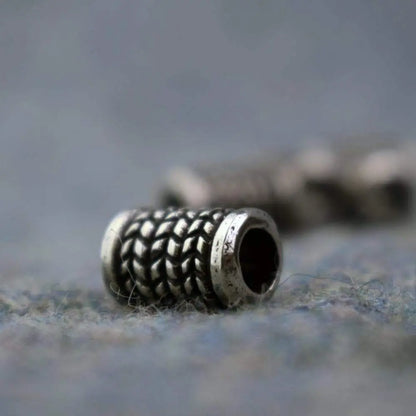 TWIN PACK Herringbone Pattern Pewter Beard Bead Made in Scotland|Beads