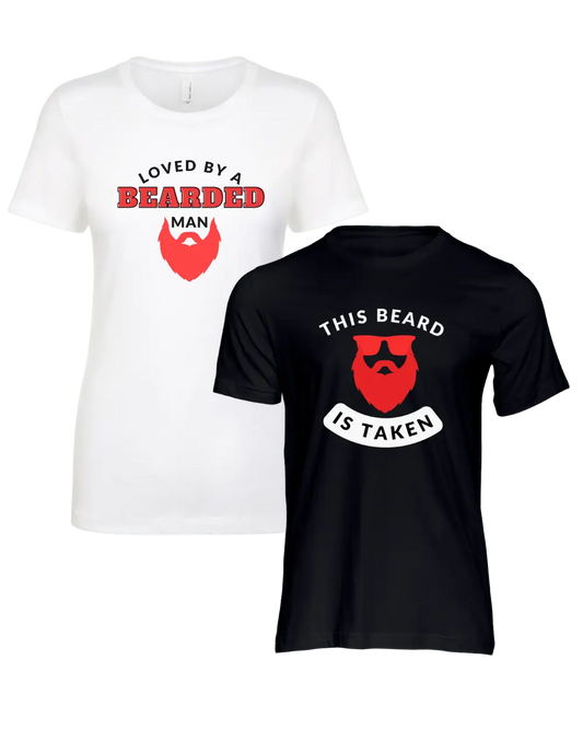 Loved By A Bearded Man/This Beard is Taken Couple T-Shirt|Couple T-shirt