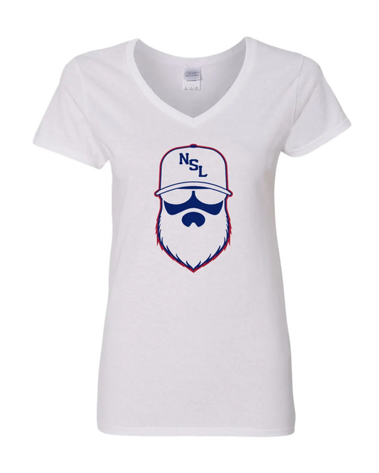 New York Gridiron White Ladies V-Neck Shirt|Ladies V-Neck