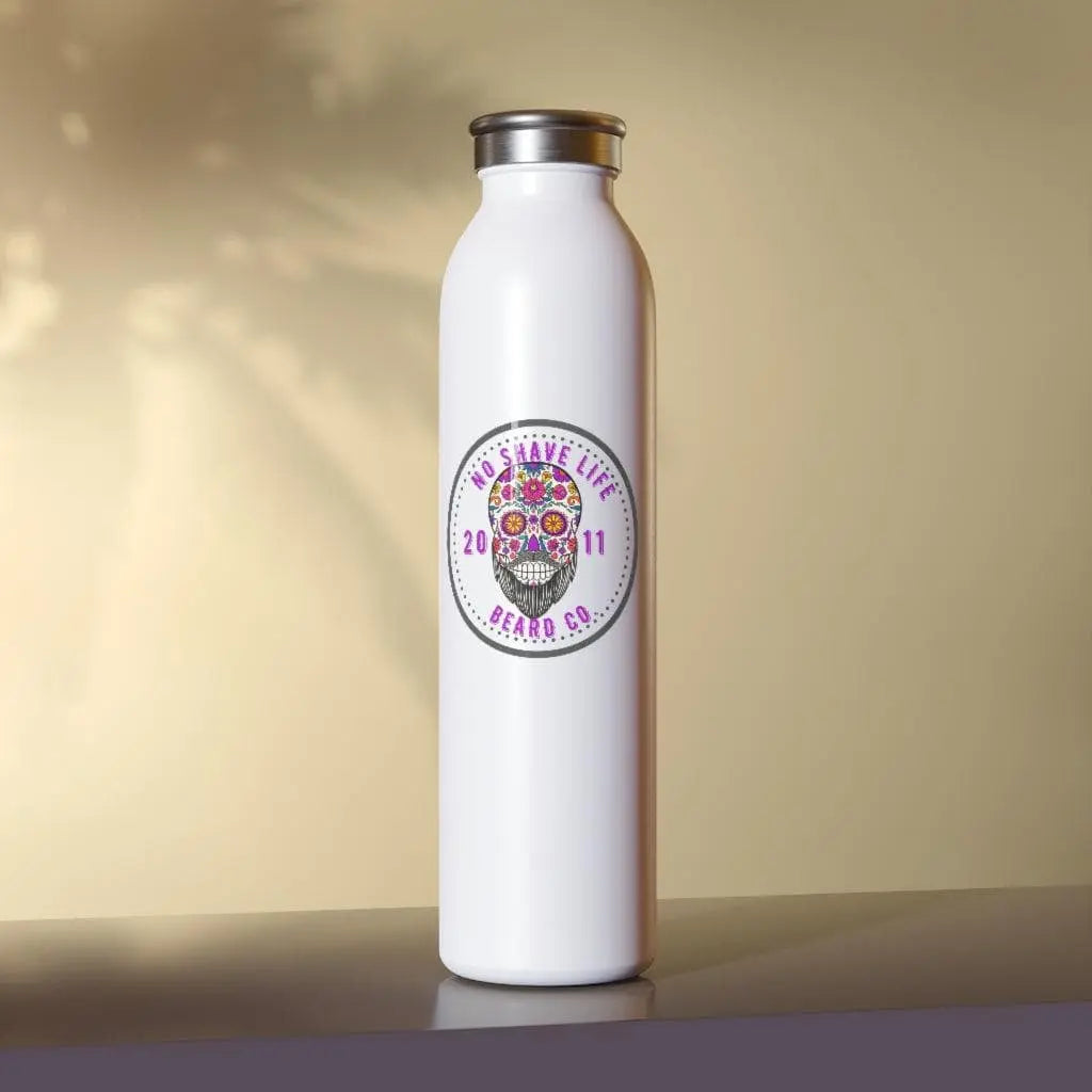 Bearded Sugar Skull White Slim Water Bottle|Tumblers