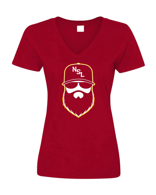 Kansas City Gridiron Red Ladies V-Neck Shirt|Ladies V-Neck