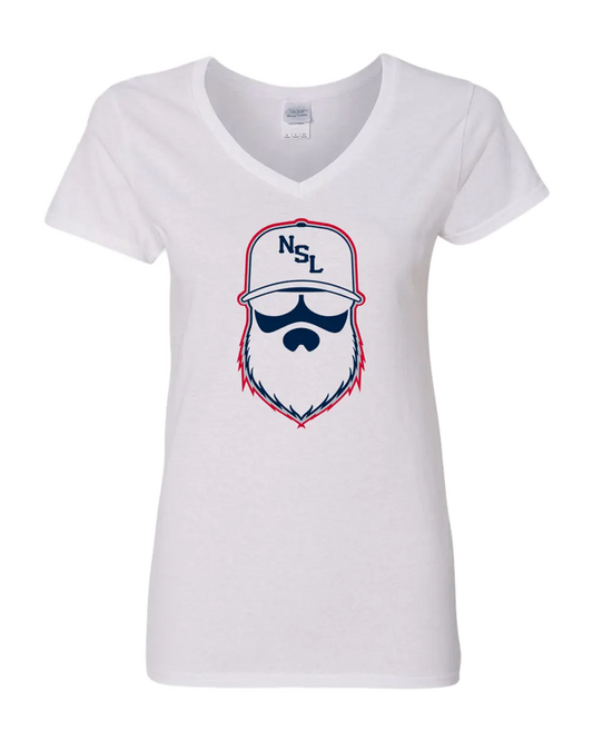 New England Gridiron White Ladies V-Neck Shirt|Ladies V-Neck