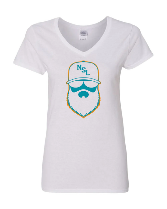 Miami Gridiron White Ladies V-Neck Shirt|Ladies V-Neck