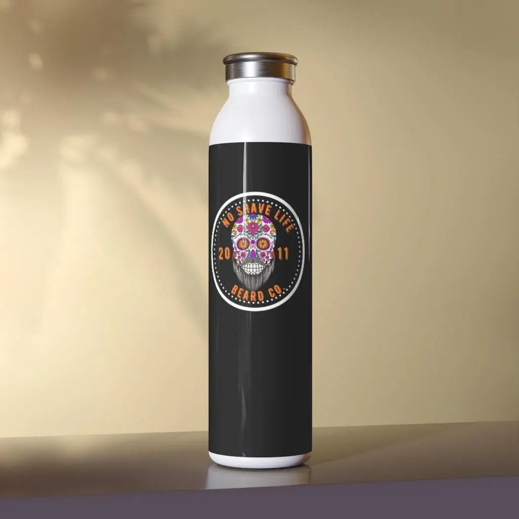 Bearded Sugar Skull Black Slim Water Bottle|Tumblers