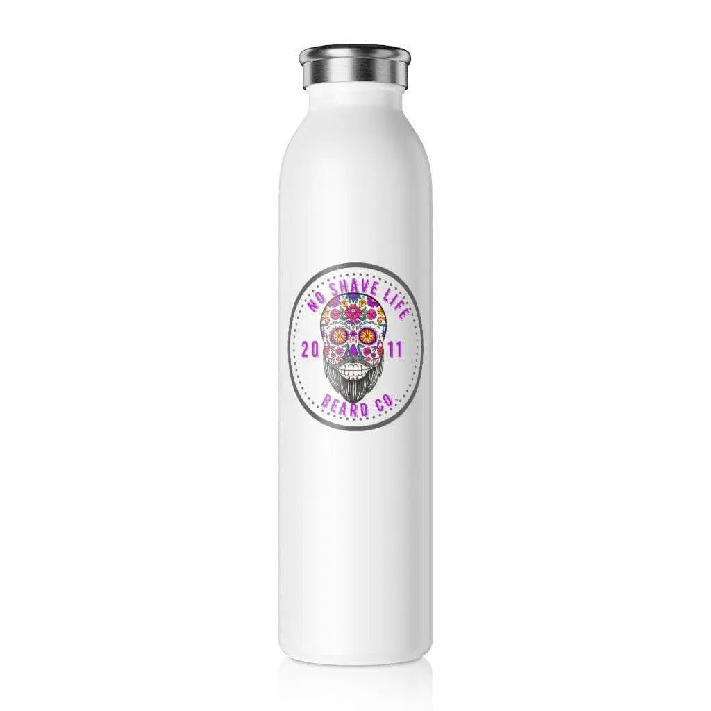 Bearded Sugar Skull White Slim Water Bottle|Tumblers