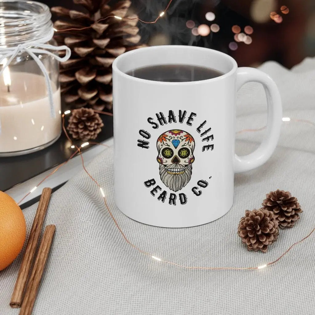 Bearded Sugar Skull White Ceramic Coffee Mug|Mug