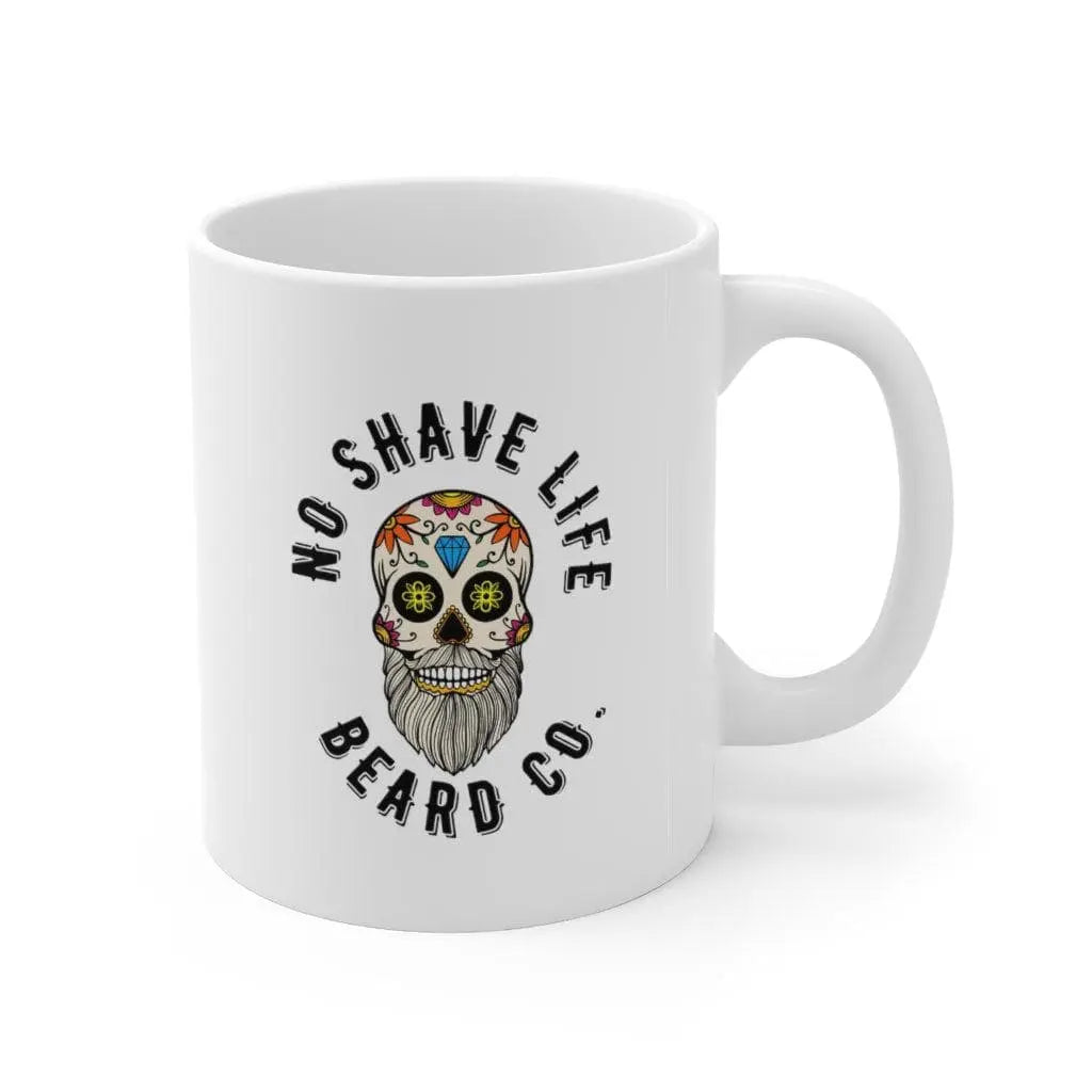 Bearded Sugar Skull White Ceramic Coffee Mug