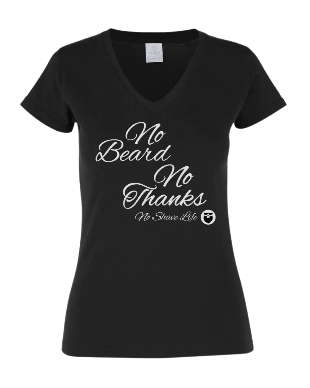 No Beard, No Thanks Black Ladies V-Neck Shirt|Ladies V-Neck