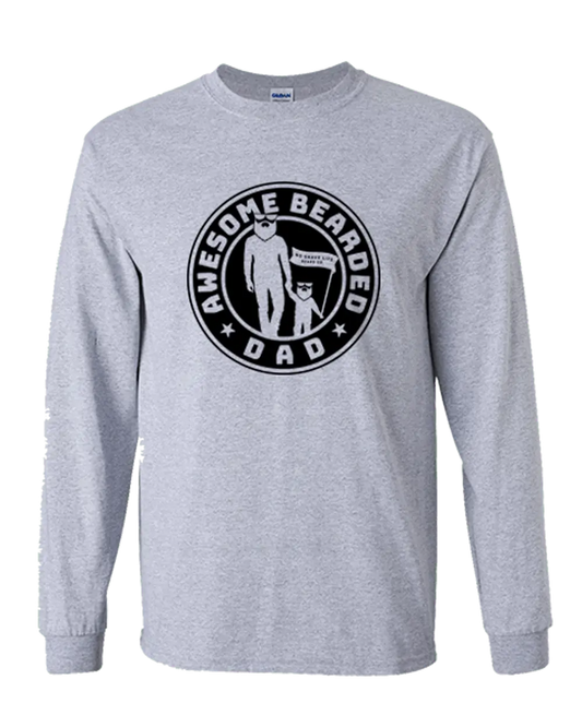 AWESOME BEARDED DAD Grey Long Sleeve Shirt|Long Sleeve Shirt