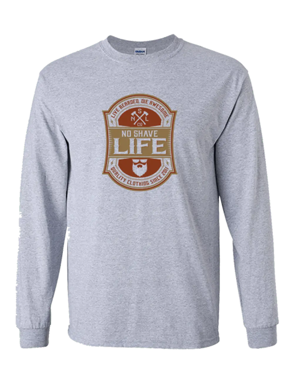 Live Bearded, Die Awesome Grey Long Sleeve Shirt|Long Sleeve Shirt