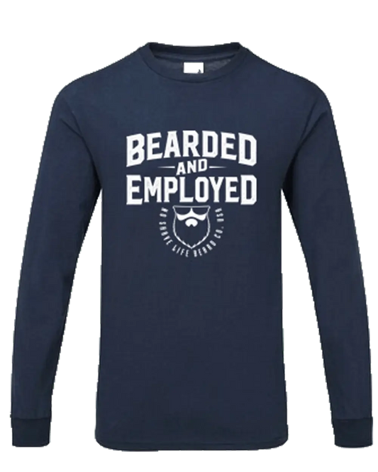 Bearded and Employed Navy Blue Long Sleeve Shirt|Long Sleeve Shirt