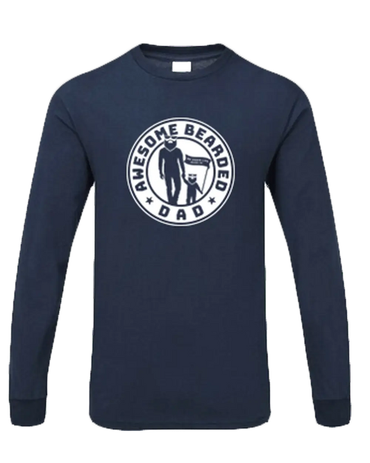 AWESOME BEARDED DAD Navy Blue Long Sleeve Shirt|Long Sleeve Shirt